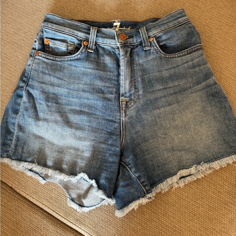 7 For All Mankind Fringe Denim Shorts